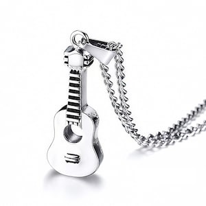 Ashes Holder Urn Necklace Stainless Steel Guitar Cremation Pendants Memorial Male Gifts 24&quot; Chains