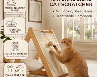 Wielofunkcyjny drapak/hamak dla kota, trwały i odporny na zużycie – składany, z litego drewna sizalowego / Artykuły domowe i dla zwierząt / Prezenty dla zwierząt