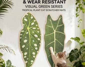 Drapak dla kota wykonany z sizalu, zdobiony wzorem liści, montowany na ścianie, odporny na zużycie i zarysowania, odpowiedni do ścian, sof i podłóg.