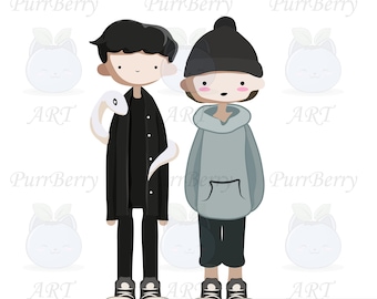 Printable Cute Snake BL Couple - Large File - Digital Download - JPEG/PNG - Print your own sticker