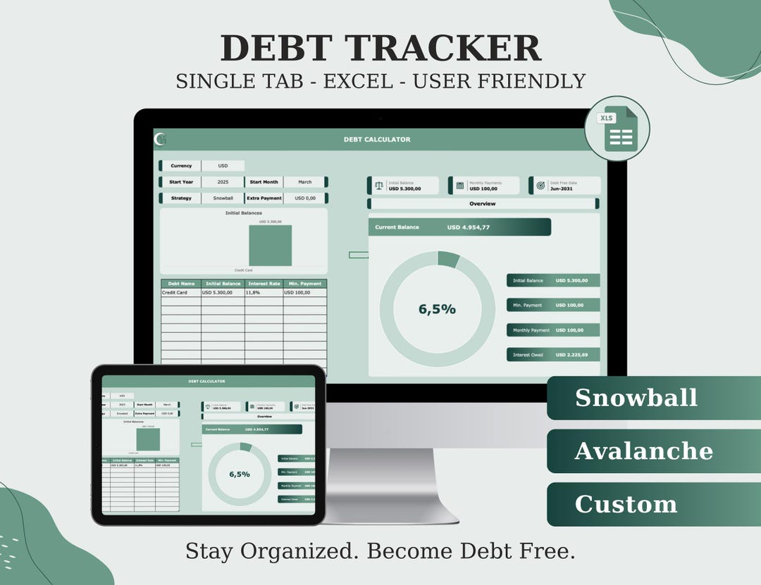 Debt Payoff Tracker Debt Snowball Avalanche Calculator Credit Card Loan ...
