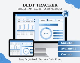 Debt Payoff Tracker Excel Debt Snowball Avalanche Calculator Credit Card Loan Tracker Budget Spreadsheet