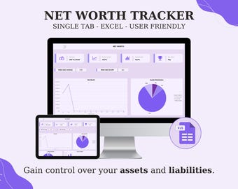 Excel Net Worth Tracker Spreadsheet Net Worth Calculator Financial Planner Assets Liabilities Template Budget Tracker Investment Dashboard