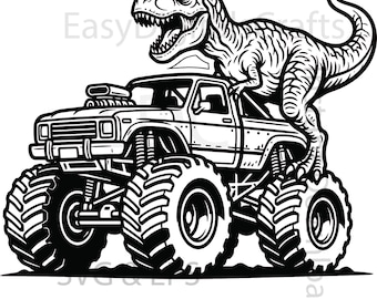 Monster Truck Dinosaur Svg Png  T-Rex In Truck svg, t rex designs