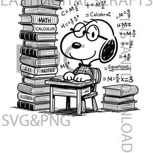 Snoopy matematikstudie SVG PNG, digital nedladdning, utskrivbara pysselfiler, klassrumsdekor, lärarpresent, Cricut- och silhuettklippfiler