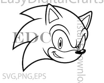 Ritratto di Sonic in formato SVG PNG, volto di Sonic in formato SVG download digitale, clipart del logo di Sonic, ritratto di Sonic in stile cartone animato, fan art di Sonic per Cricut e Silhouette