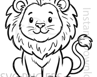 Cute Lion Cub Svg Png, Baby Animal Clipart, Jungle Safari Baby Shower Decor, Kids Room Wall Art, Cut File for Cricut and Silhouette,
