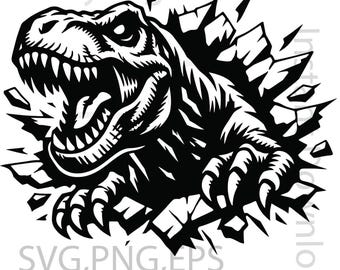 T Rex Dinosaur SVG PNG, Dino breaking wall svg