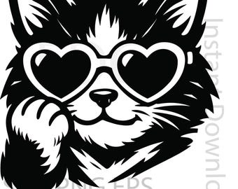 Cat Svg, Kitten Svg, Heart Glasses Cat Svg