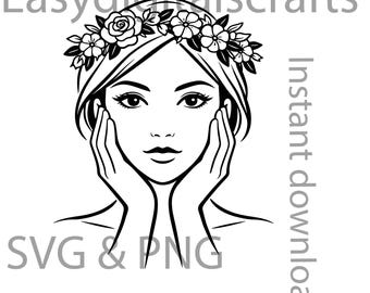 Floral Woman Face SVG PNG,Flower Crown svg, Boho Botanical Beauty girl svg,