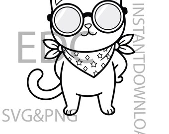 Gatto alla moda SVG, PNG, Amante dei gatti svg, gatto con occhiali da sole svg,