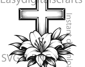 Cross And Lily Svg Png, cross svg,lily cross svg, lily flower svg