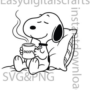 Snoopy Kaffee SVG, Snoopy Entspannung SVG, Peanuts-Charakter digitaler Download, Niedliche Snoopy-Cliparts für Cricut, Silhouette, T-Shirts, Bastelarbeiten