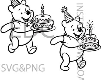 Birthday winnie the pooh SVG PNG,pooh svg,Bear Birthday Cake Svg, Kids Birthday Svg