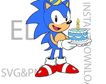 Sonic Birthday SVG PNG, Sonic svg, compleanno cartone animato svg, disegni di Sonic, nemico di Sonic