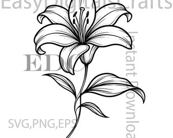 Elegant Lily SVG PNG Lily Silhouette, Floral Monogram Cut File, Cricut Cricut Design Space, Digital Download for Crafts, Laser Cut Files