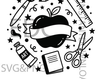 SVG per insegnanti, PNG, SVG per insegnanti con mela, design personalizzato per magliette da insegnante