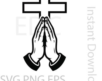 Cross with Prayer Hands SVG PNG | Christian Religious Wall Decor, Prayer Gift, Bible Verse, Faith, Inspirational Religious SVG Files