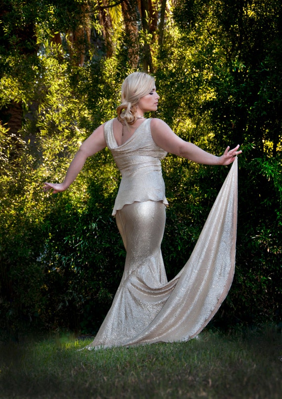 Champagne Erte Inspired Mermaid Skirt With Side Train - Etsy 
