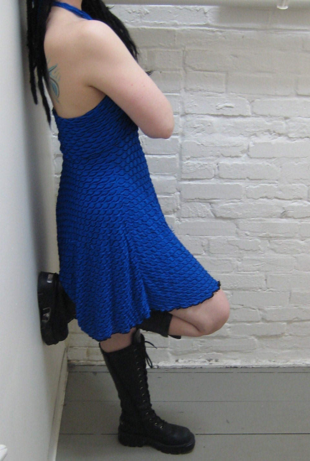 denim blue prom dress Royal Blue Spaghetti Straps Long Prom Dress with High Slit main image 1