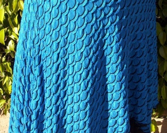 Skirt: Mermaid shape, fishscale texture, electric blue