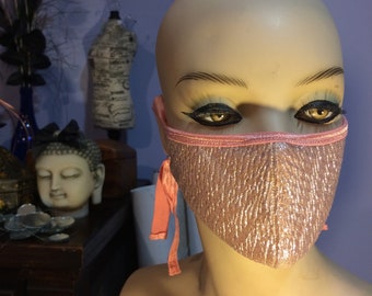 Sparkly Shell Pink Fashion Mask: with pocket, 1 filter and filter pattern, adjustable ear loops