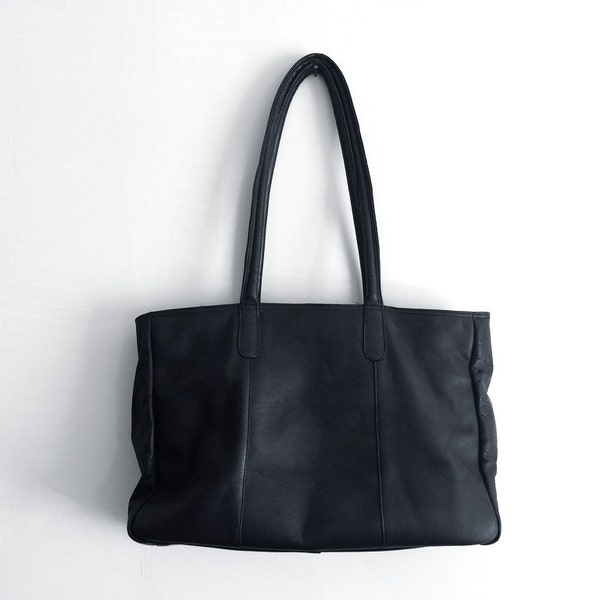 SALE BLACK LEATHER tote oversized large weekender travel bag minimal strong carry on shoulder purse baggu clean handmade backpack messenger