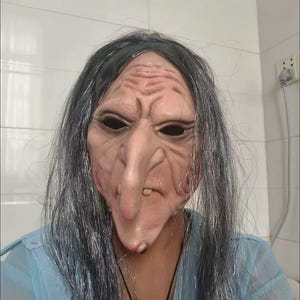 Halloween Witch Latex Mask: Horror Old Woman Costume with Hair & Hat