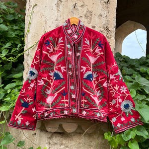 Suzani Embroidered Cotton Jacket: Bohemian Rajasthani Style, Handmade in India