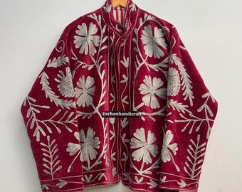 Velvet Floral Embroidered Suzani Coat | Bohemian Winter Jacket