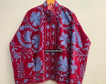 Handmade Floral Embroidered Velvet Suzani Jacket | Bohemian Winter Coat