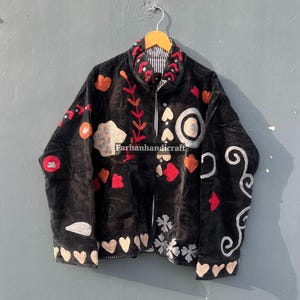 Boho Velvet Suzani Jacket: Embroidered Bohemian Winter Wear
