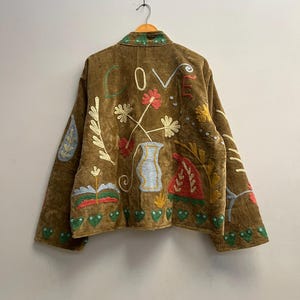 Handmade Velvet Suzani Jacket, Floral Embroidered Boho Coat image 5