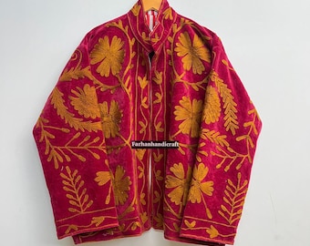 Floral Embroidered Velvet Suzani Jacket, Artisan Made Boho Coat