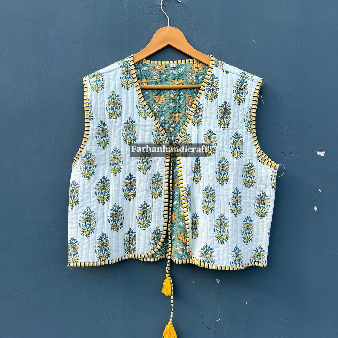 Reversible Floral Cotton Quilted Vest: Vintage Indian Jacket - Etsy
