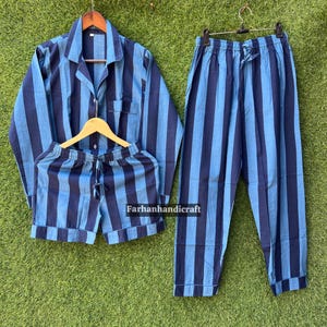 Bohemian Cotton Pajama Set: Striped Indian Night Suit with Shorts