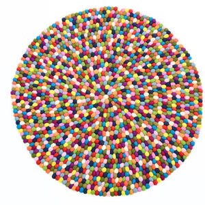 Handmade Multicolor Felt Rug – 100% New Zealand Wool, Boho Round Rug