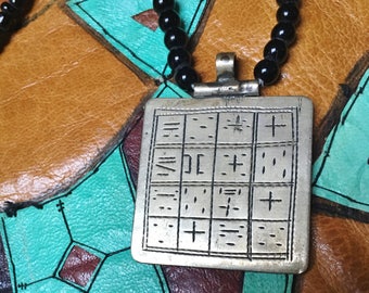 Tuareg Gri Gri Protection AMULET with TIFINAGH signs & Onyx Beads