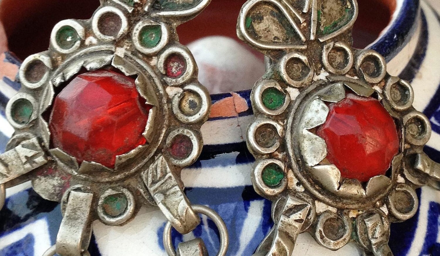 Enamel Berber Earrings with Red Glass from South Morocco Etsy