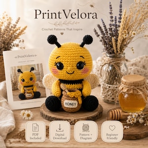 Honungsbi Humla Virkmönster PDF, Amigurumi Bi Plysch, Honungsburk Leksak, Cottagecore Bi, Direkt Nedladdning