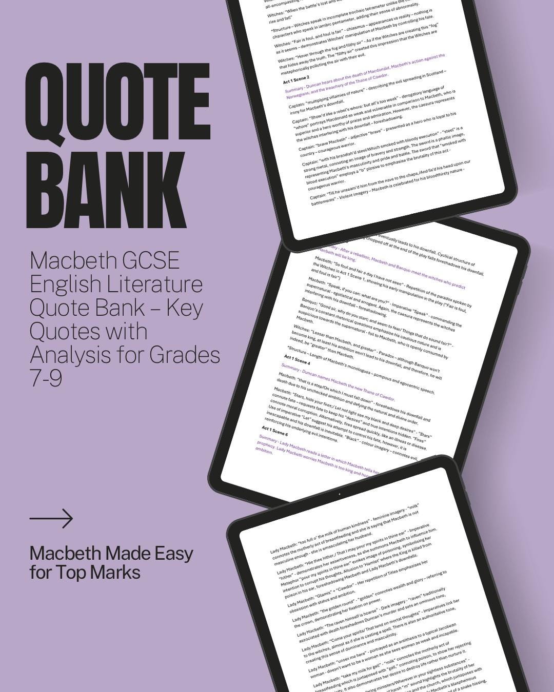 Macbeth GCSE English Literature Quote Bank – Key Quotes With Analysis ...