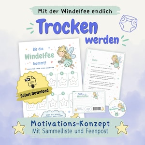 Windelfee Set zum Ausdrucken | Belohnungstafel fürs Töpfchentraining | Trocken werden mit Brief & Sternenplan