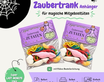 Halloween Mitgebsel-Anhänger „Zaubertrank-Zutaten“ – PDF zum Ausdrucken und Gestalten für Süßigkeitentüten