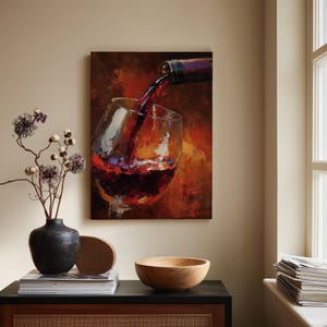 Hinreißende Wein einschenken Kunst Leinwanddruck, Impasto Ölgemälde, Rotweinglas Wanddekor, Küche Esszimmer Hausbar Kunst,Wein Liebhaber Geschenk