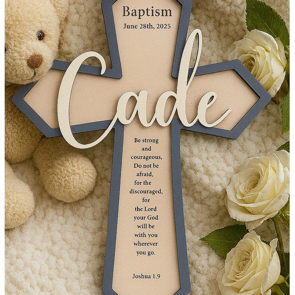 Personalized Wooden Baptism Cross | Baby Shower Gift | Custom Nursery Wall Decor | Engraved Christening Gift | Keepsake for Boys & Girls