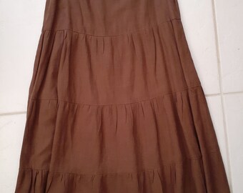 SPIEGEL Vintage Long Maxi Peasant Skirt Tiered Linen Zipper Brown Women's Size 6