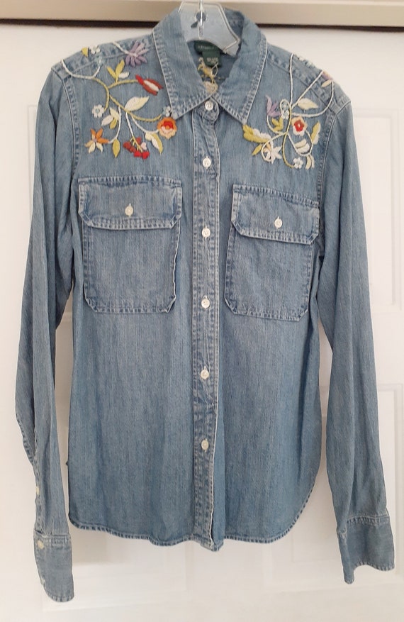 Vintage Lauren Jeans Co Ralph Lauren Floral Embroidered Denim Jean Shirt  Western Women's Size L -  Canada