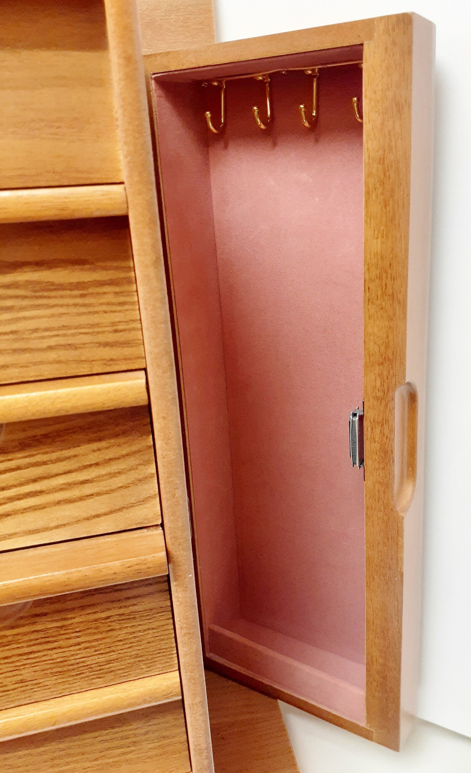 Vintage Tall Solid Wood Jewelry Chest Box W 5 Drawers 2 Doors Mirror 18