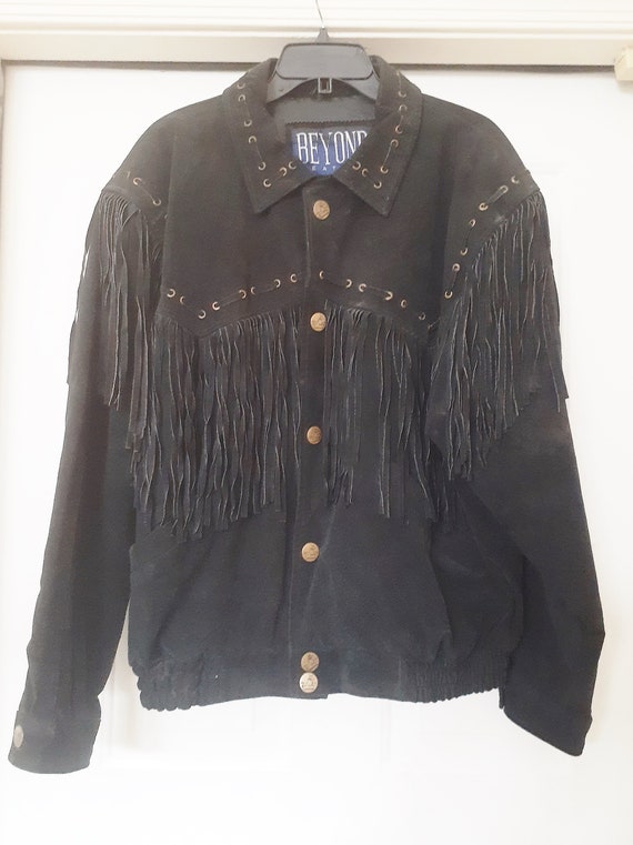 BEYOND Suede Leather Jacket With Fringe Lacing Bla