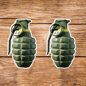 Grenade (2 Stickers): Matte Finish Vinyl, Water Resistant Decal